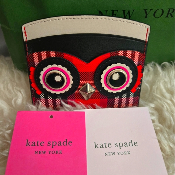 kate spade Handbags - Kate Spade Red and Black Tartan Owl Card Holder NWT